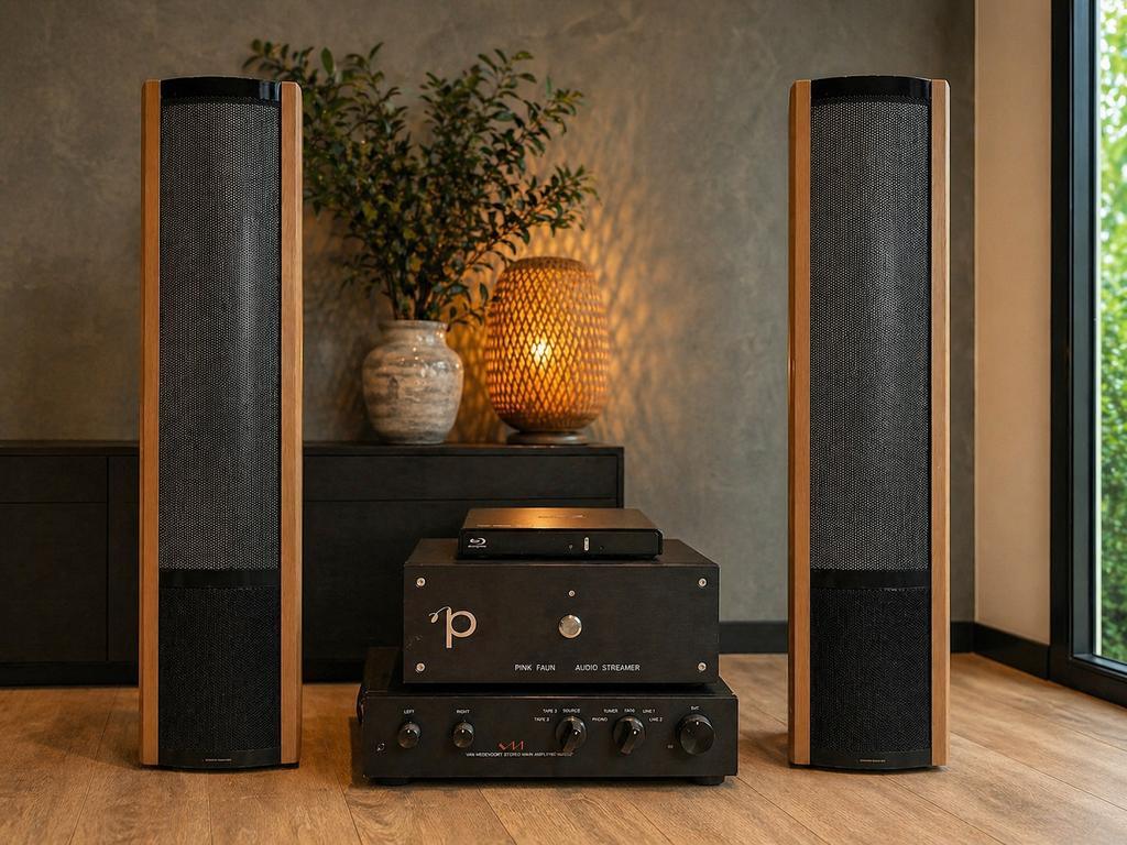 2x Martin Logan +van Medevoort versterker+Pink Faun Streamer, Gebruikt, 120 watt of meer, Front, Rear of Stereo speakers, Ophalen