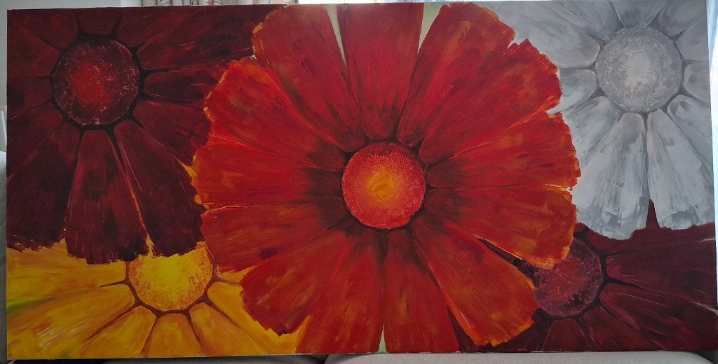 Groot handgeschilderd schilderij met bloemen, Ophalen, Handgeschilderd, Bloemen