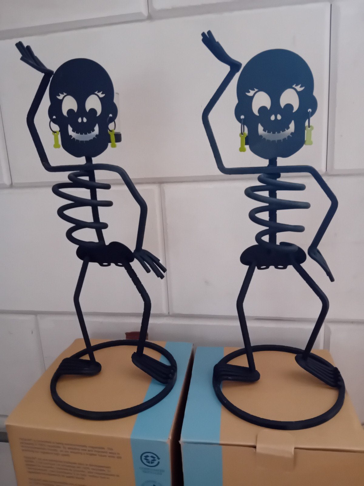 2 Halloween skelet kaarsen theelichtje houders nieuw, Zwart, Nieuw, Ophalen of Verzenden, Metaal