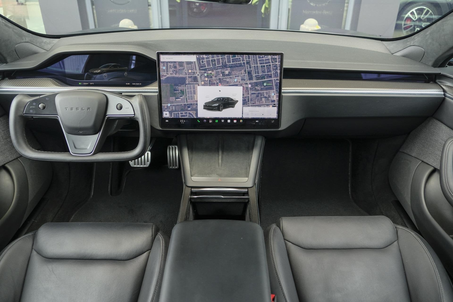 Tesla Model S Plaid 1020pk Yoke stuur FSD *BTW* Panoramadak, Auto's, Tesla, Zwart, Model S, Zwart, Vierwielaandrijving