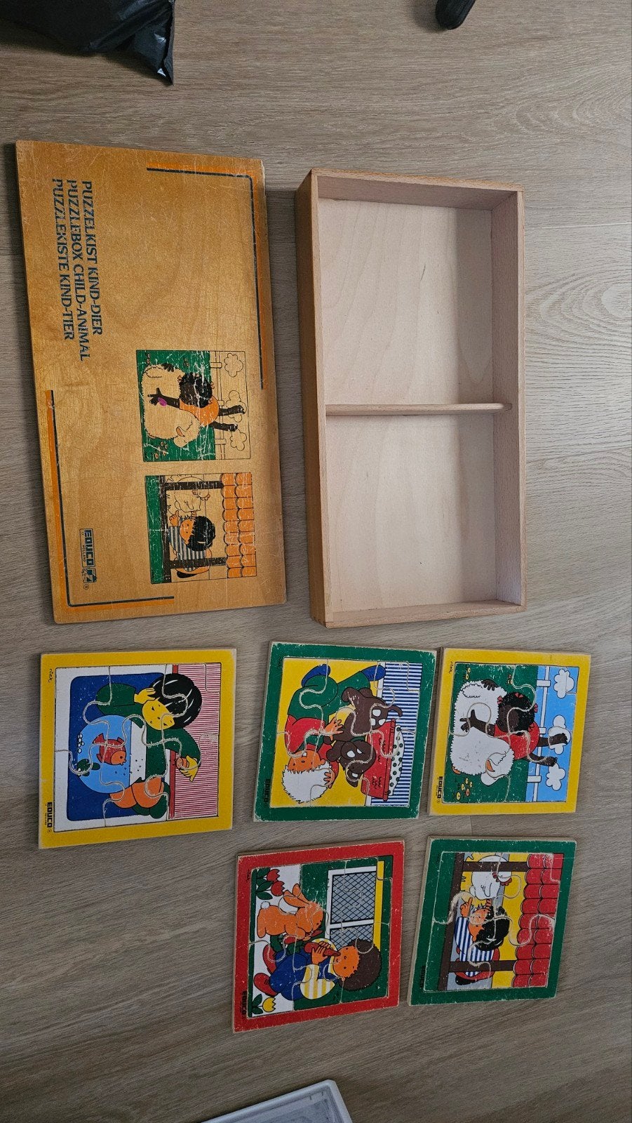 Vintage houten puzzelkist educo, Ophalen, Minder dan 10 stukjes, Gebruikt