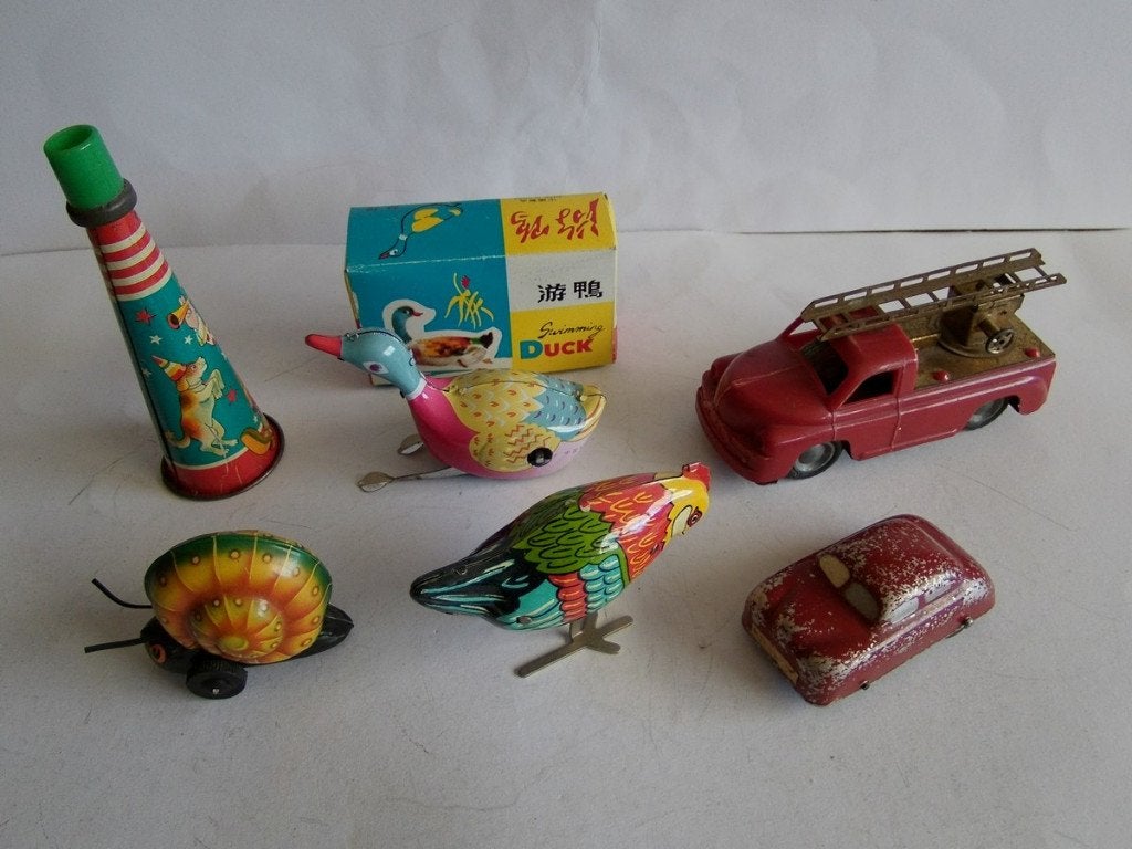 Oude blikken dieren/auto figuren, 6x, Duits, China,  jr''60s, Ophalen of Verzenden, Gebruikt