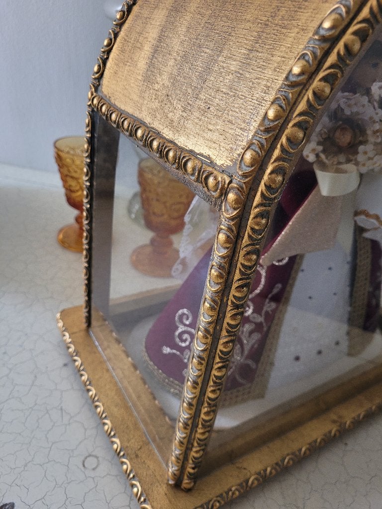 Vintage houten kapelletje met wassen Maria, Antiek en Kunst, Ophalen of Verzenden