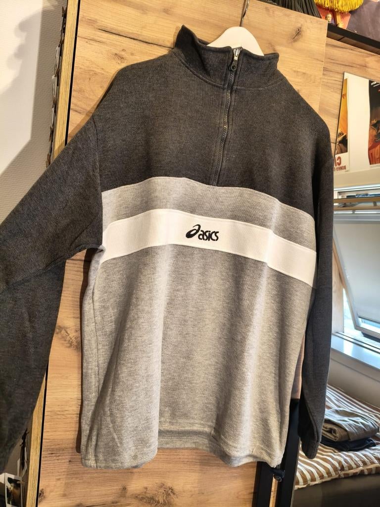 Asics Vintage Sporty Fleece Trui - Grijs Color-Block Maat L, Kleding | Heren, Truien en Vesten, Ophalen of Verzenden, Maat 52/54 (L)