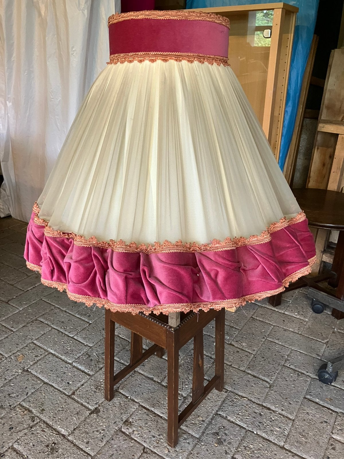 Vintage lampekap voor staande schemerlamp, Gebruikt, Ophalen of Verzenden, Crème, 50 cm of meer