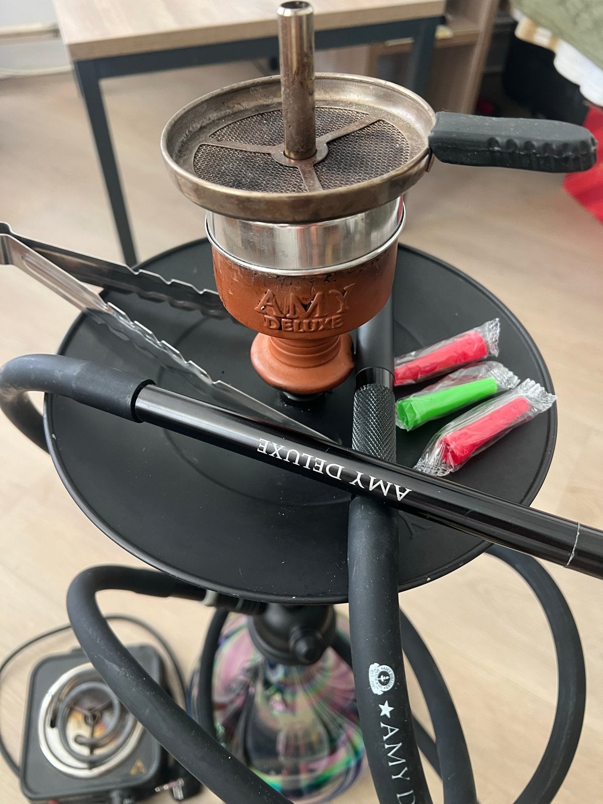 AMY Deluxe Waterpijp Set met Koolbrander en Tabak, Ophalen, Zo goed als nieuw, (Water)pijp