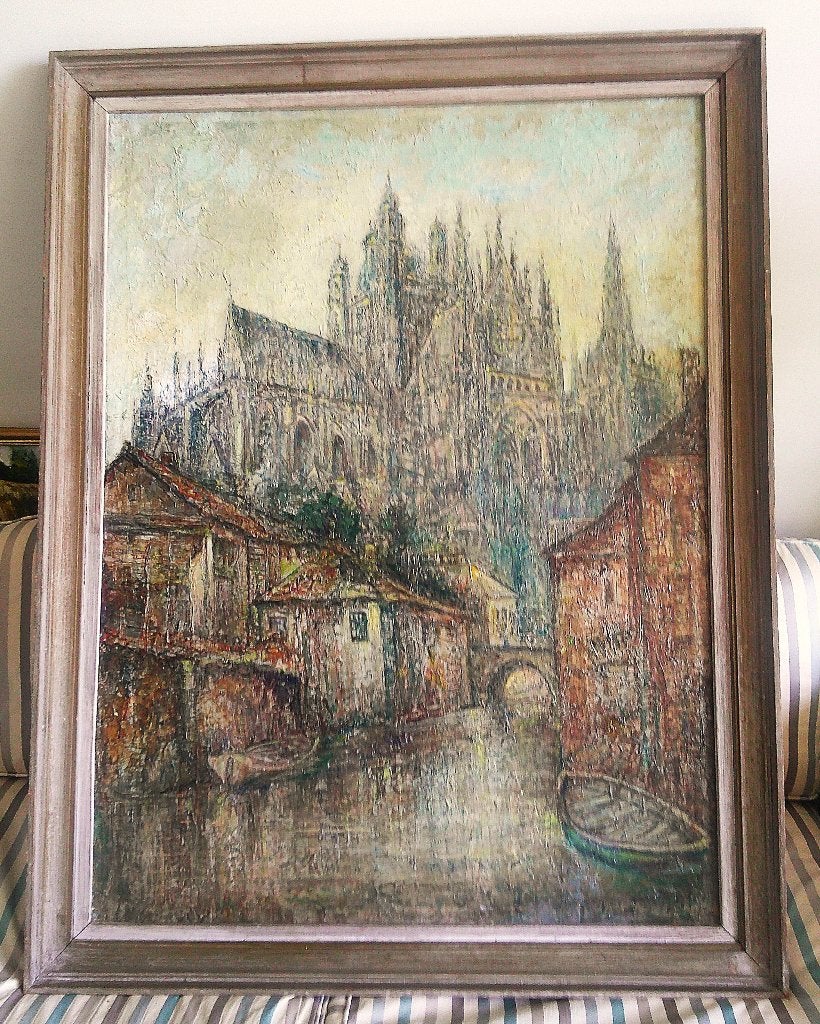 's Hertogenbosch met basiliek - Jan Wingen (1874-1956), Ophalen, Paneel, Impressionistisch, Gesigneerd