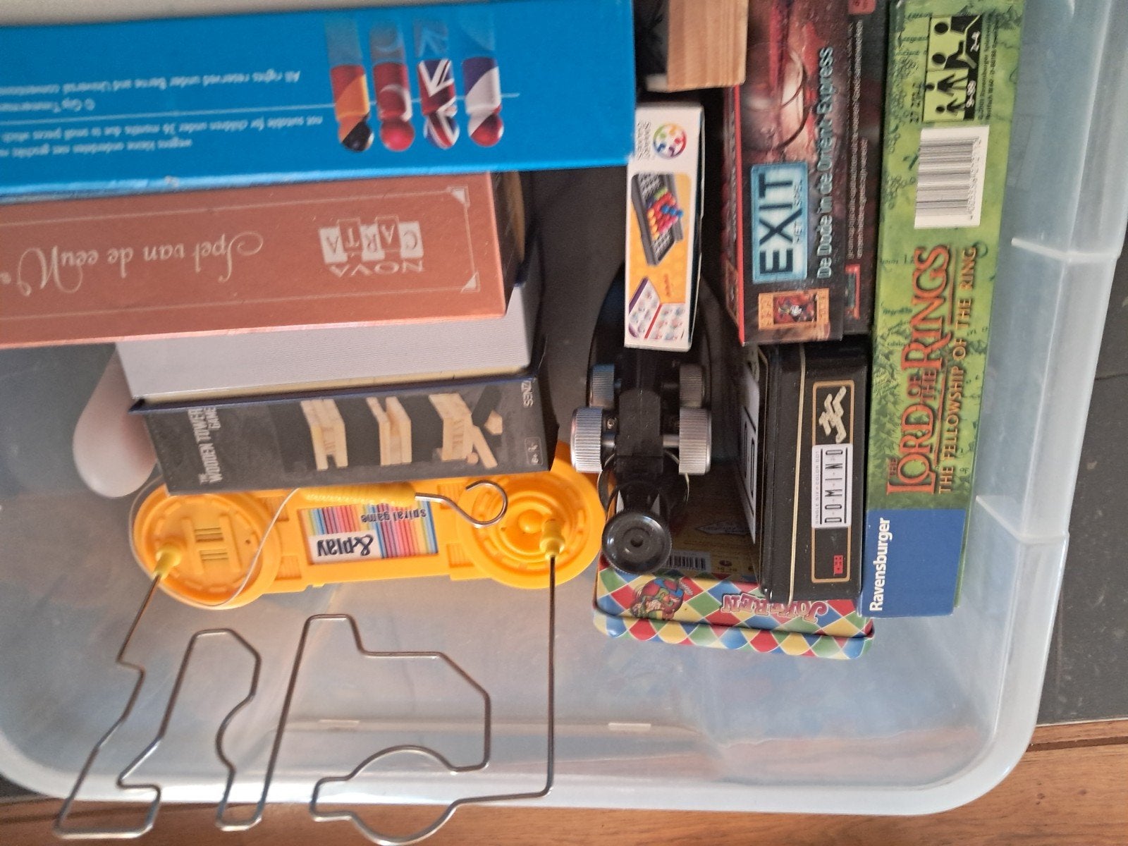 Doos vol diverse spellen: Lord of the Rings, Exit, Domino, Drie of vier spelers, Ophalen of Verzenden, Gebruikt, Ravensburger, Kosmos, Nova