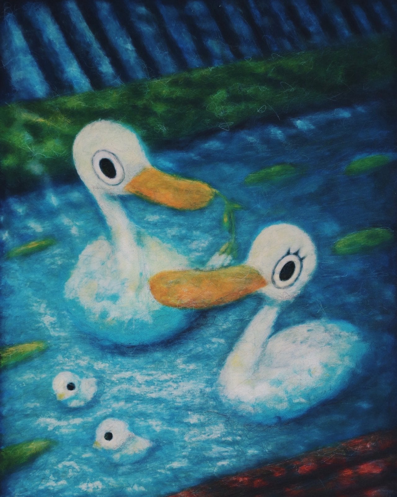 Schilderij 'Eendenfamilie' - Uniek en Handgeschilderd, Antiek en Kunst, Acrylverf, Handgeschilderd, Ophalen of Verzenden, Dieren