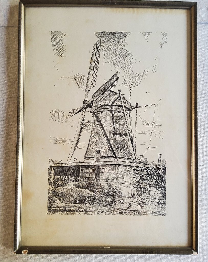 Pentekening  van Jan Wilmink Holkermolen Nijkerk, Ophalen of Verzenden