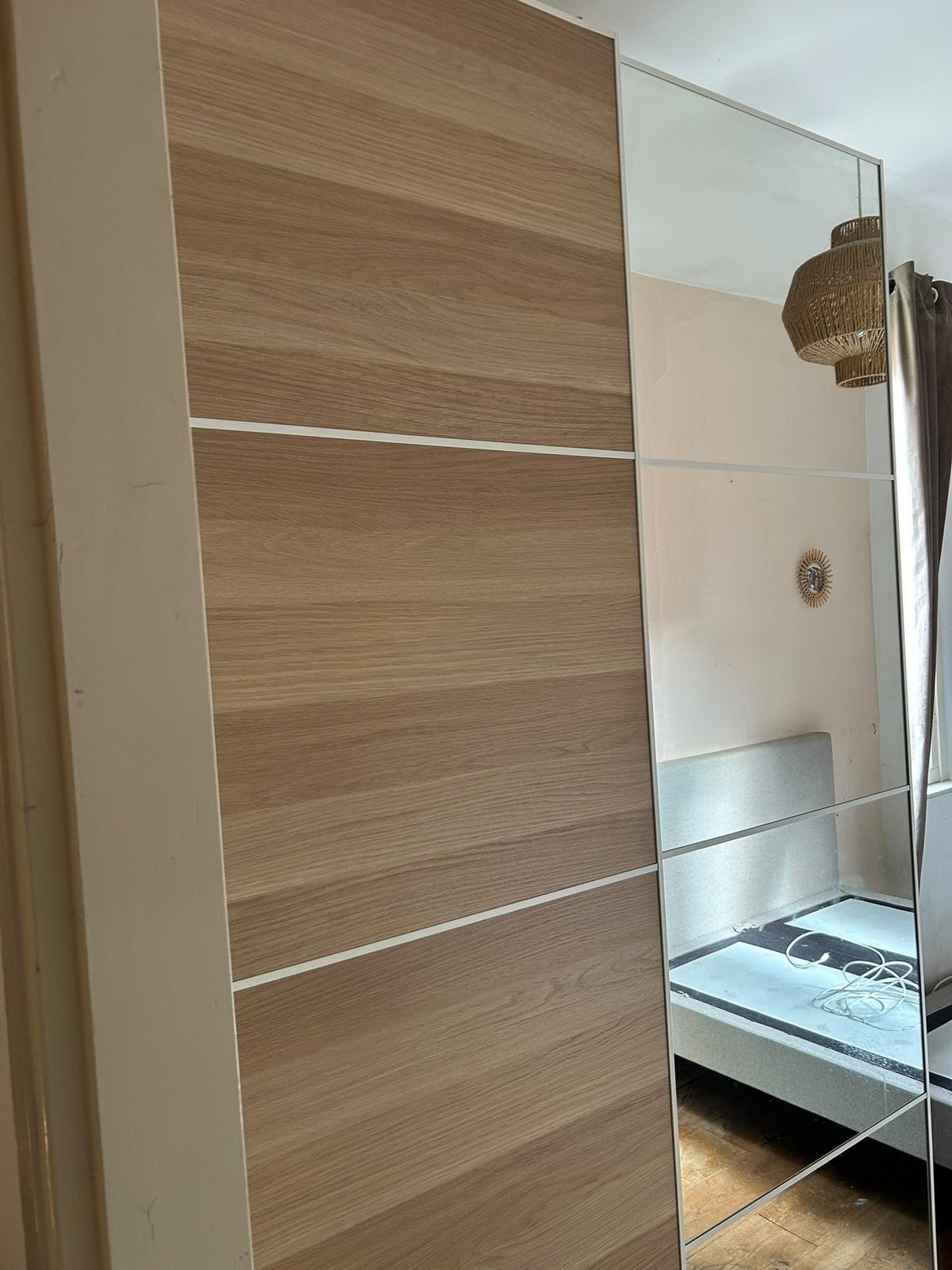 IKEA PAX kledingkast 150x237 cm – schuifdeuren & houtlook, Gebruikt, 200 cm of meer, 150 tot 200 cm, Ophalen of Verzenden