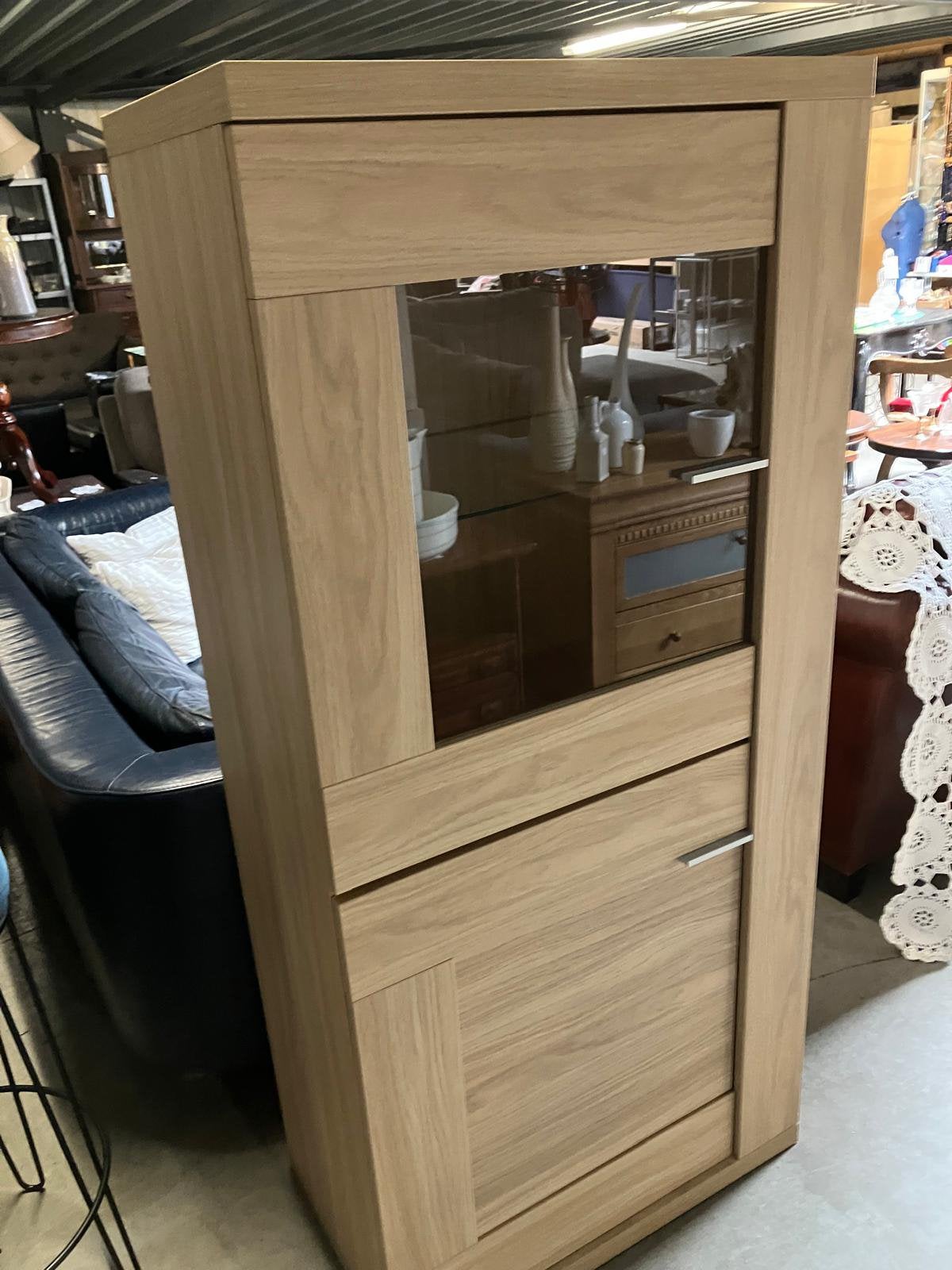 Vitrinekast lichteiken goede kwaliteit, Huis en Inrichting, Ophalen, Met deur(en), Eikenhout, 50 tot 100 cm