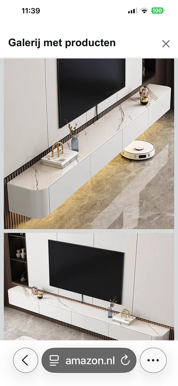 Japandi tv meubel 240 cm (wit met marmer bovenblad), Huis en Inrichting, Ophalen of Verzenden, Zo goed als nieuw, 200 cm of meer