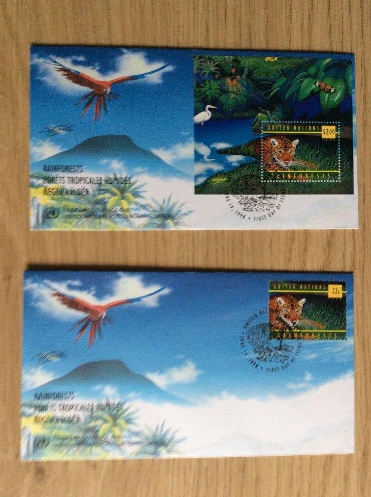 2 FDC's United Nations 1998 thema roofdieren, Postzegels en Munten, Postzegels | Eerstedagenveloppen, Ophalen of Verzenden, Onbeschreven