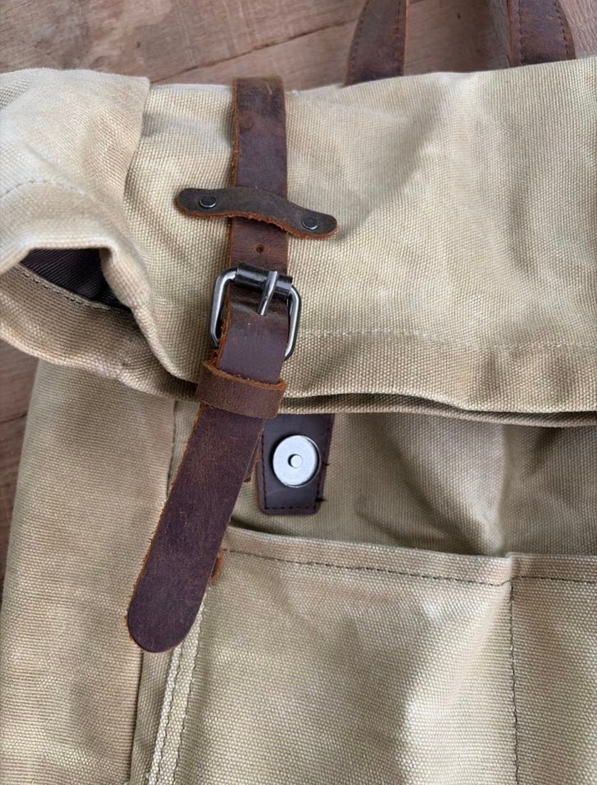 Jack Kinsky Canvas Rugzak met Leren Details, Verzenden, 25 tot 40 cm, Zo goed als nieuw, Overige merken