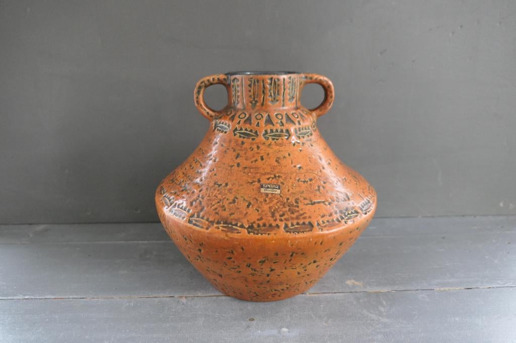 Vintage oranje bruine Spara Studio vaas W. Germany, Antiek en Kunst, Antiek | Vazen, Verzenden