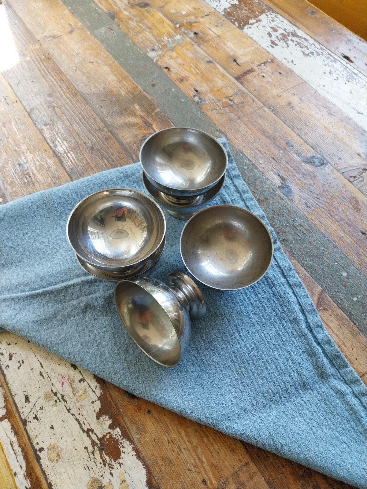 Set van 6 vintage ijscoupes - zilverkleurig metaal, Ophalen of Verzenden