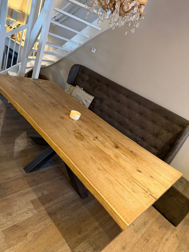 Eikenhout eettafel (100% boomstam) te koop als set of los, 100 tot 150 cm, Eikenhout, 200 cm of meer, Ophalen of Verzenden