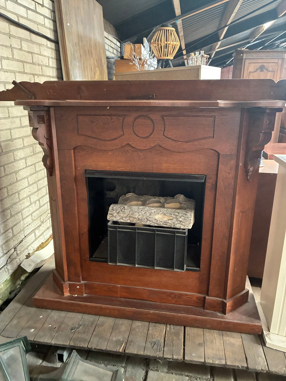 Klassieke houten schouw, Ophalen, Gebruikt, Vrijstaande haard, Elektrische haard