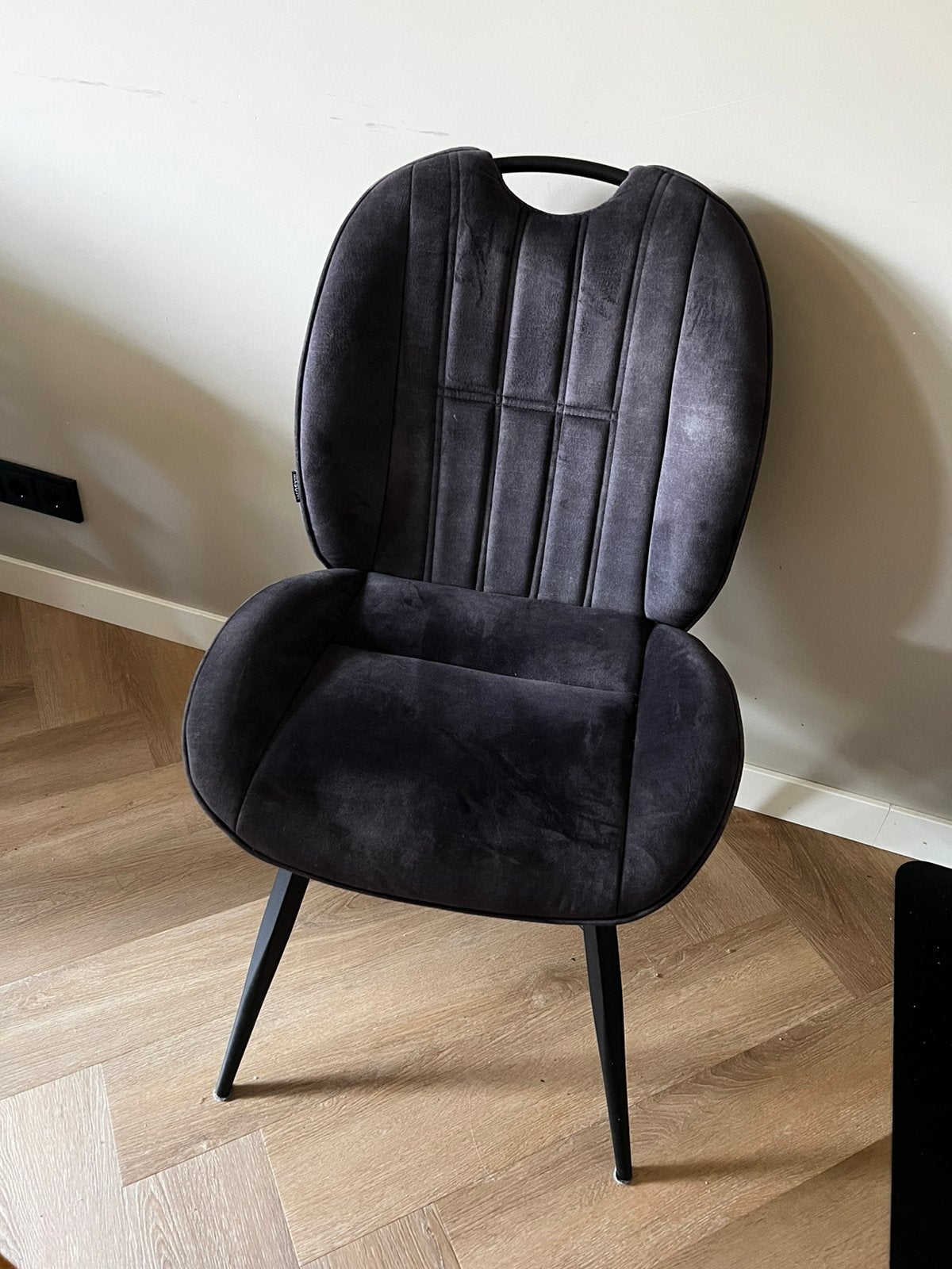 Eetkamerstoel antraciet / grijs velours, Huis en Inrichting, Stoelen, Ophalen, Gebruikt, Eén, Stof