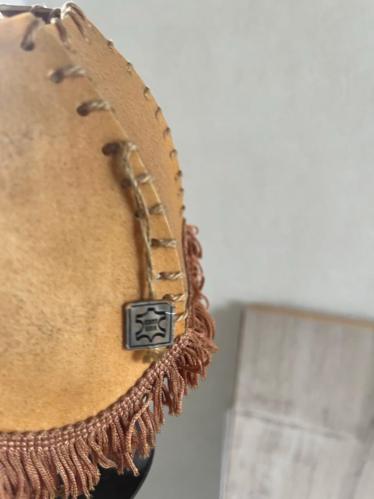 Vintage wandlamp met leren kapje en franjes, Ophalen of Verzenden