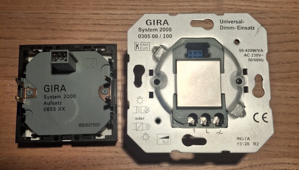 Gira systeem 2000 universeel dimmers met drukschakelaar., Ophalen of Verzenden, Gebruikt, Gira, Dimmer