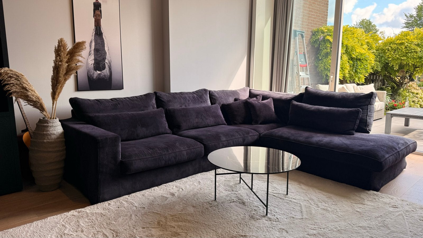 Grote loungebank in ribstof - 320 cm breed, Ophalen, Gebruikt, 100 tot 125 cm, Hoekbank