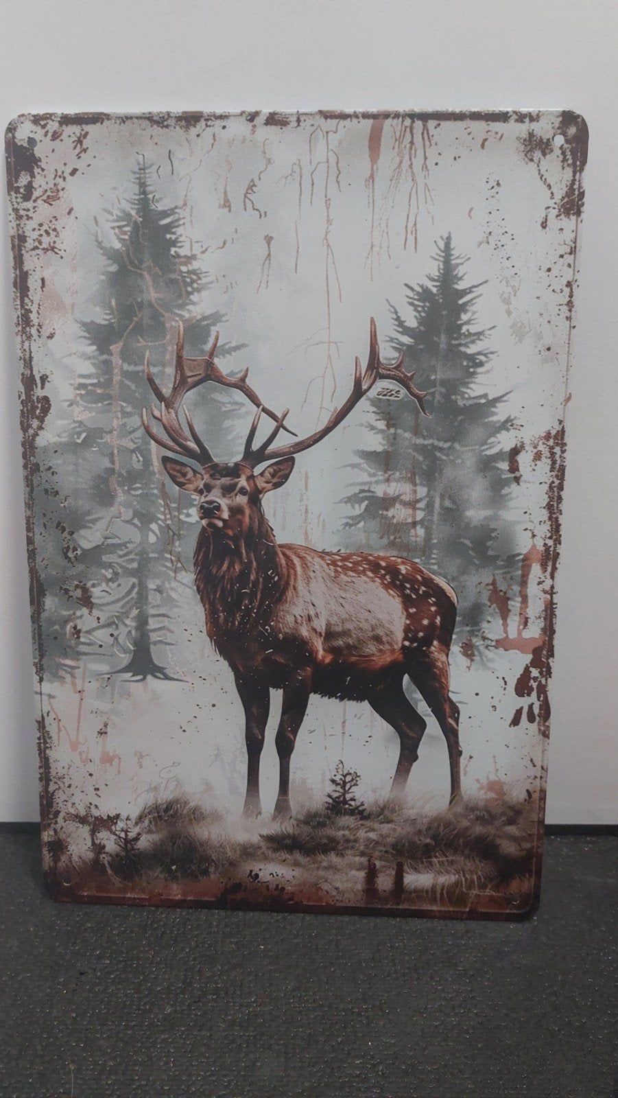 Decoratief Wandbord Hert in Bos - 20x30cm, Metaal, Vintage, Nieuw, Ophalen of Verzenden
