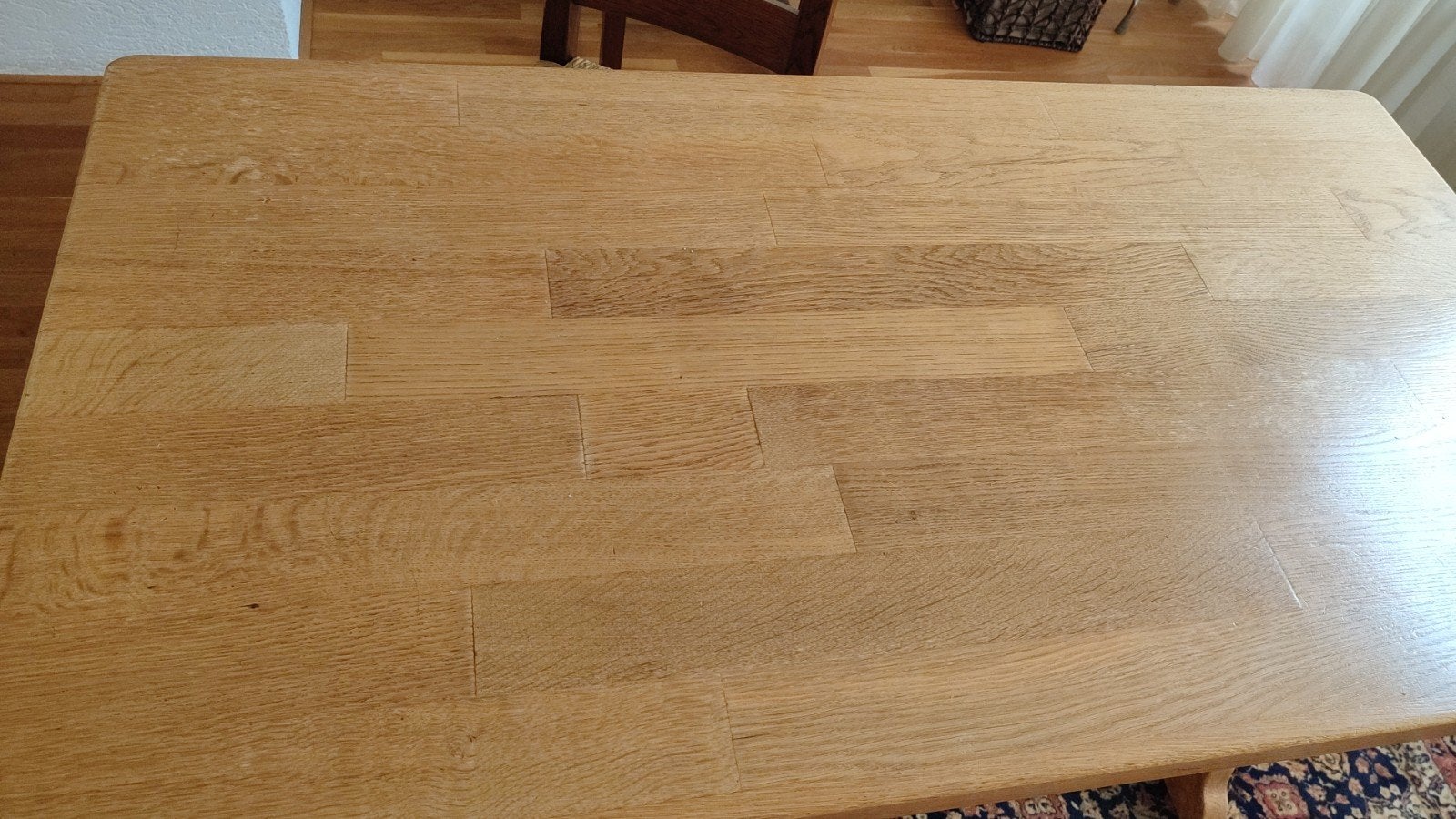 Robuuste eikenhouten eettafel met bijpassende stoelenl, Ophalen
