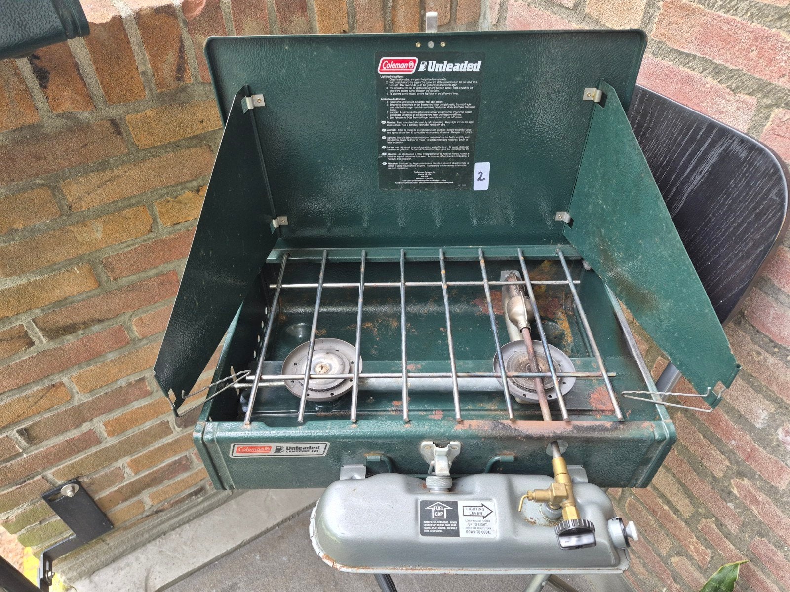 coleman 2 pits camping benzine  gasstel, Caravans en Kamperen, Ophalen, Gebruikt