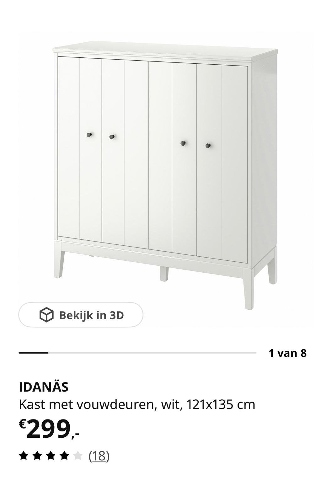 Mooie IDANÄS kast met vouwdeuren, wit - 121x135 cm, Gebruikt, !, Ikea, 100 tot 150 cm