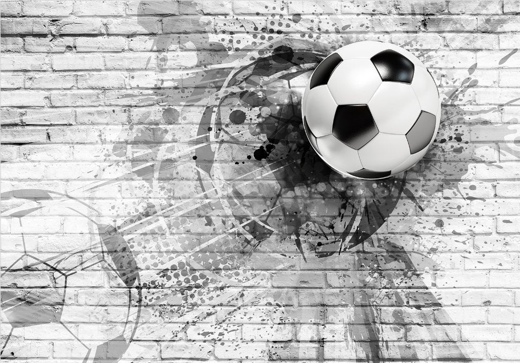 Voetbal op muur I Graffiti fotobehang zwart-wit of kleur, Verzenden, Fotobehang, Zwart