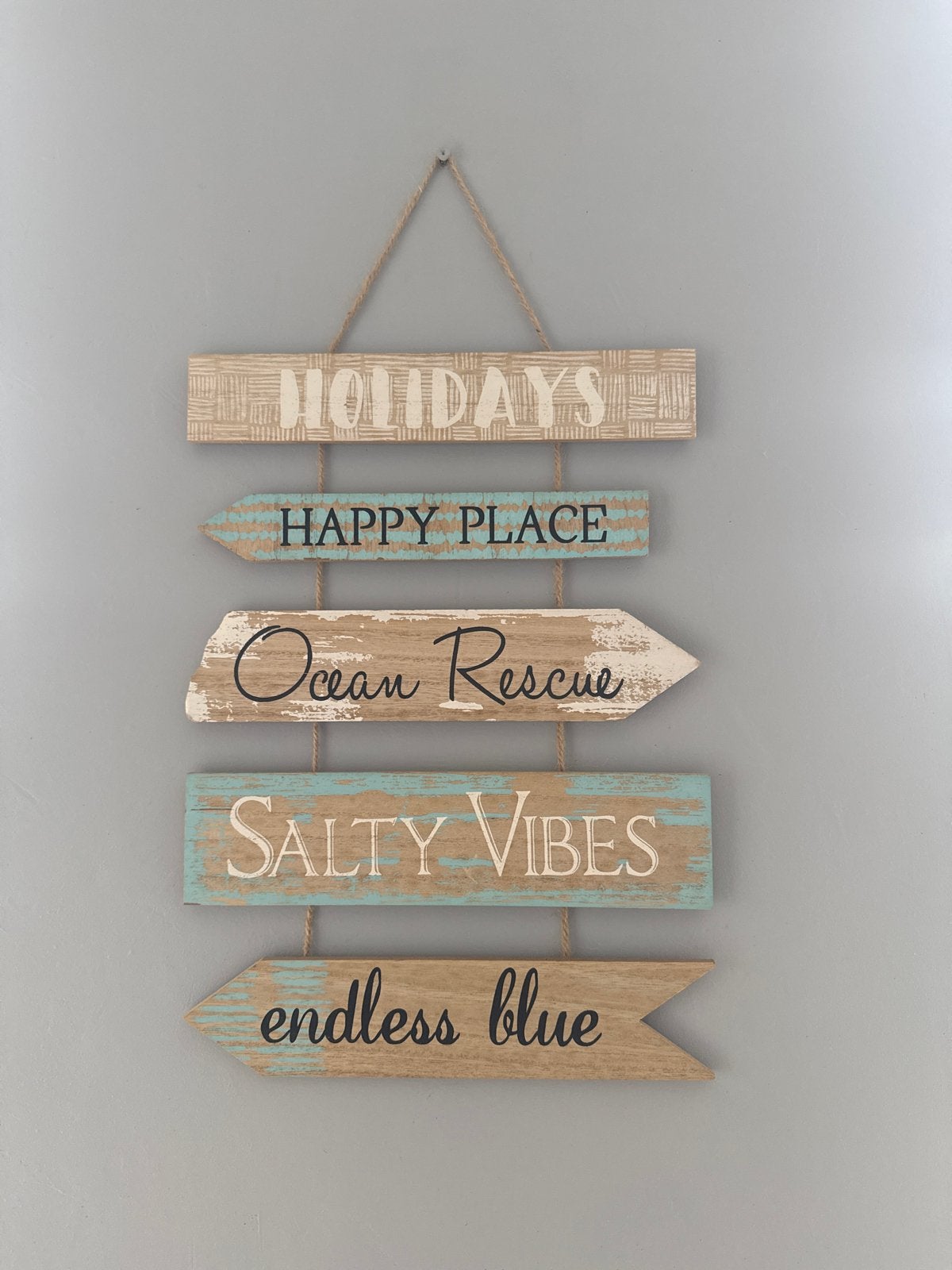 Houten wanddecoratie 'Holidays Happy Place' strandstijl, Wandhanger, Hout, Meerkleurig, Nieuw