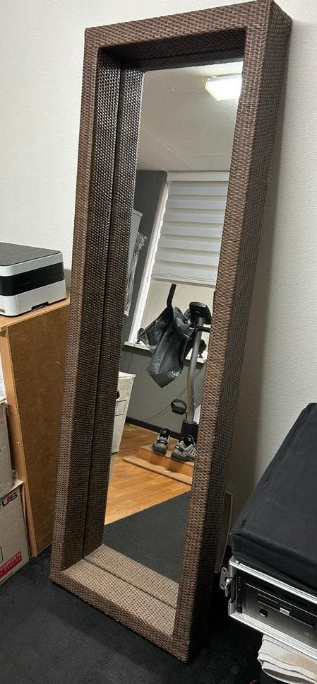 Spiegel met rieten rand 61x191cm, Ophalen, Minder dan 50 cm, Zo goed als nieuw, Minder dan 100 cm
