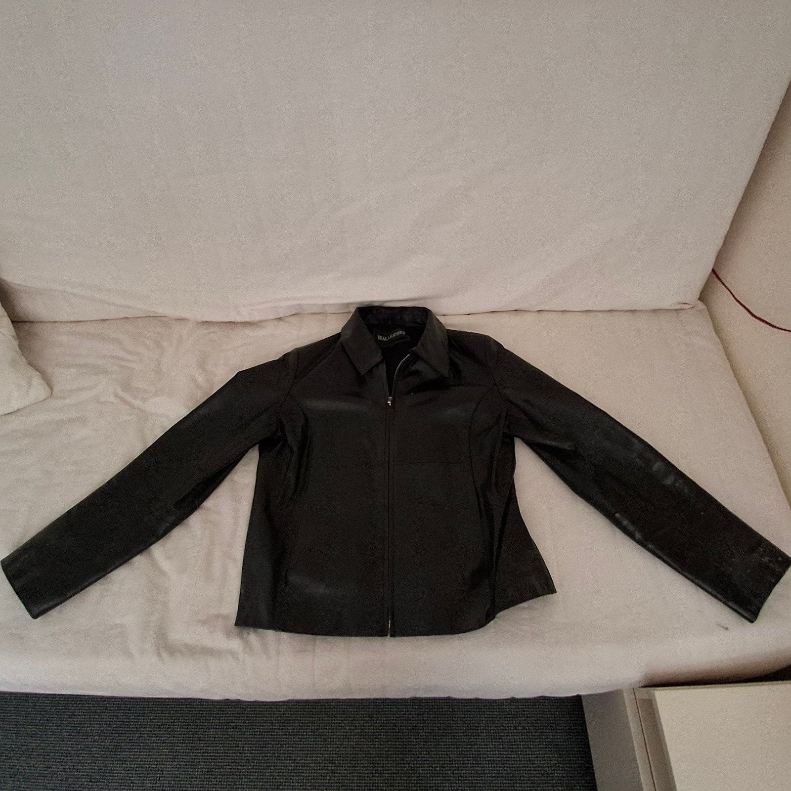 Leren jas, Ophalen, Gedragen, Maat 38/40 (M), Zwart