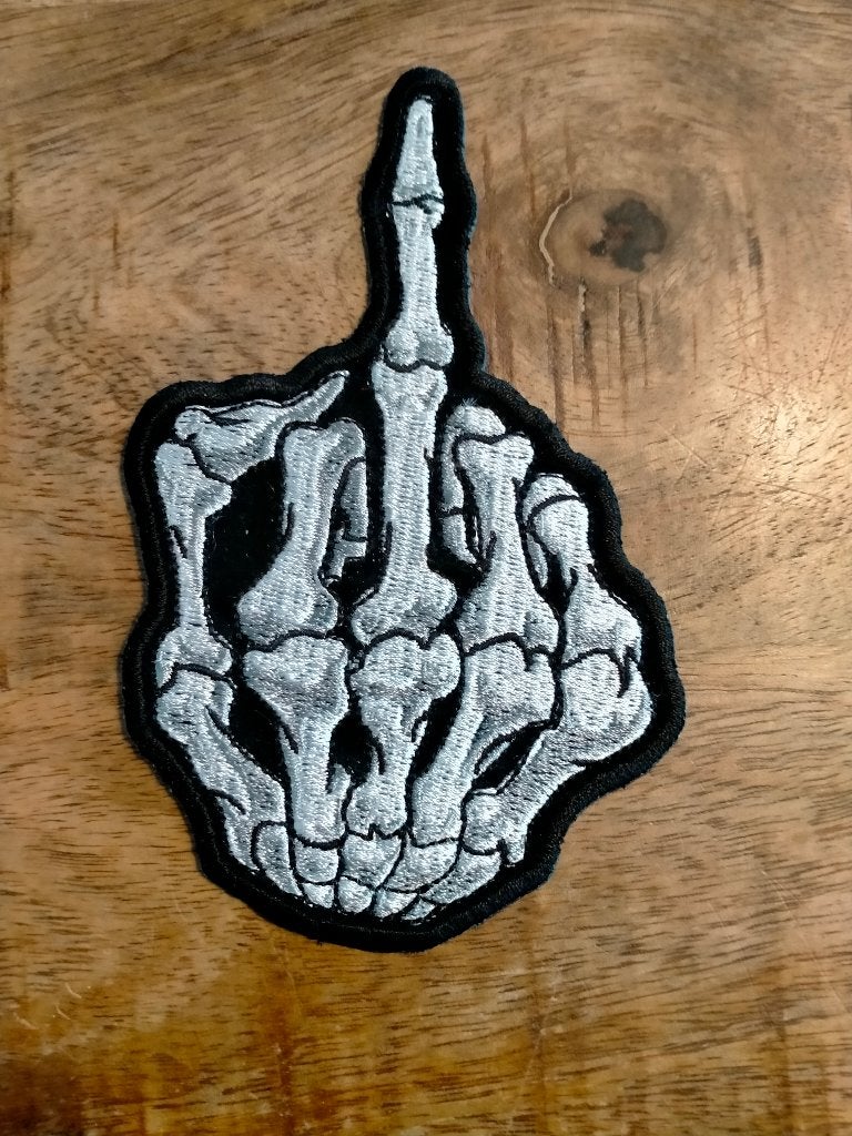 Middelvinger hand logo patch skelet embleem kleding, Verzenden, Nieuw