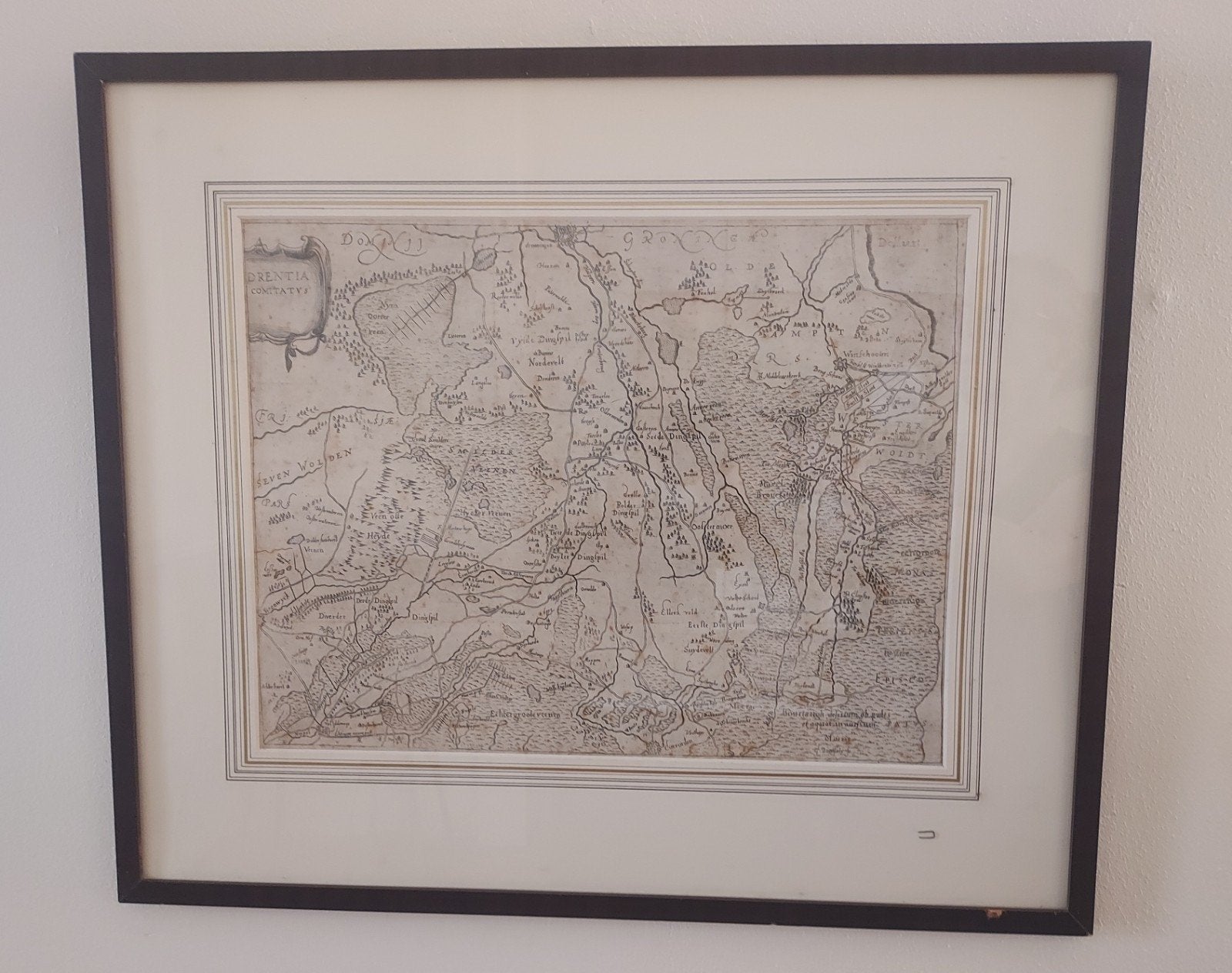 Uiterst zeldzame kopergravure Drenthe, ca. 1649, Antiek en Kunst, Ophalen, Ingelijst, Cartografie, 1600 - 1699
