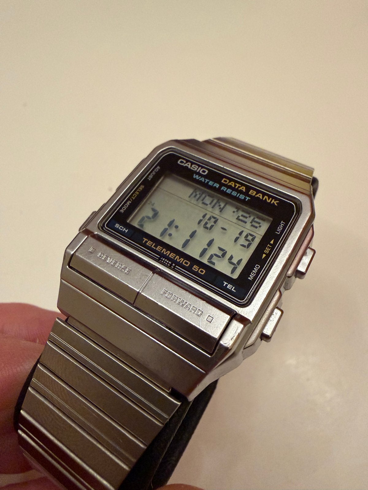 Casio DB-520 Data Bank Telememo 50 Horloge, Gebruikt, Staal, Polshorloge, Ophalen of Verzenden