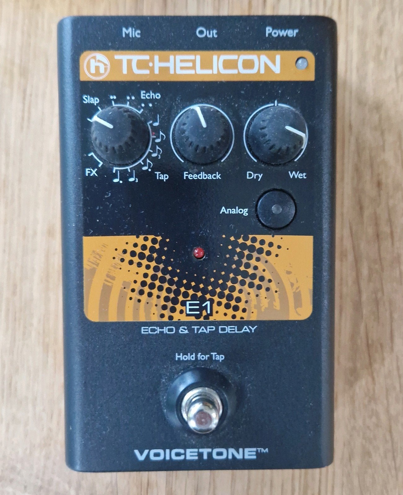 TC Helicon VoiceTone E1 Echo & Tap Delay Vocal Effectpedaal, Ophalen of Verzenden, Zo goed als nieuw, Delay of Echo