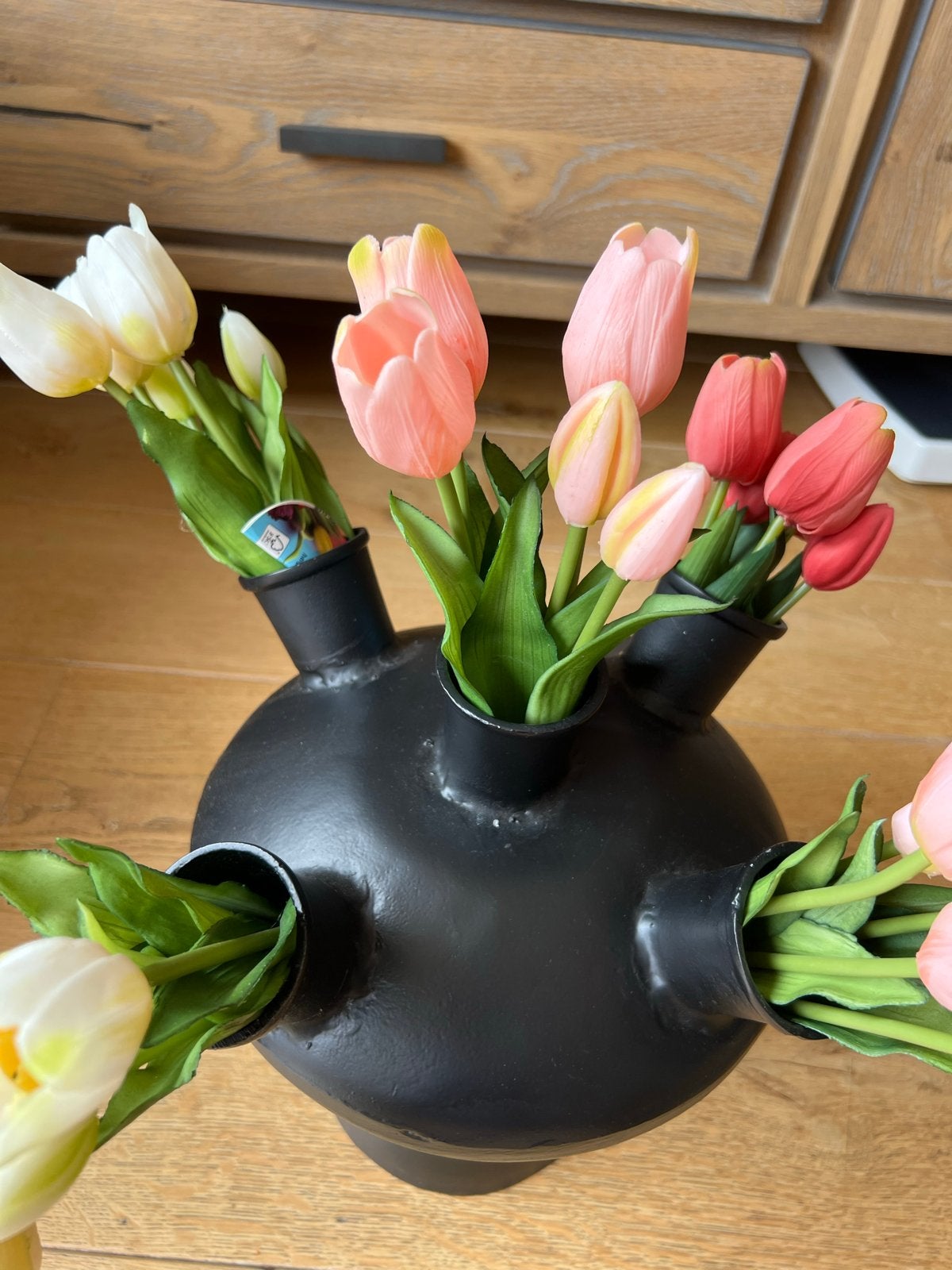 Zwarte Tulpenvaas met Meerdere Openingen, Zwart, Ophalen of Verzenden, Zo goed als nieuw, Metaal