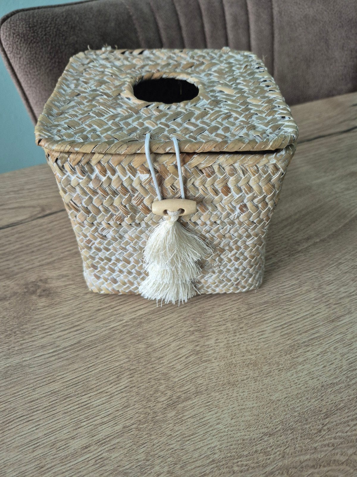 Rotan tissuebox met kwastje, Beige, Boho, Ophalen of Verzenden, Zo goed als nieuw