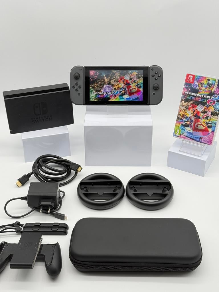 NINTENDO SWITCH NIEUW MODEL 2023 V2 MARIO KART+STUURTJES, Spelcomputers en Games, Spelcomputers | Nintendo Switch, Met 2 controllers