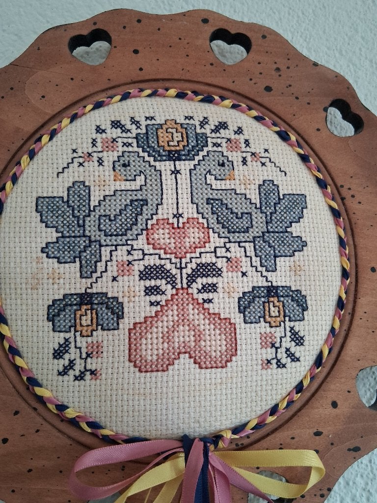 Vintage borduurwerk vogels op houten bord, Ophalen of Verzenden, Zo goed als nieuw, Handborduren, Overige typen