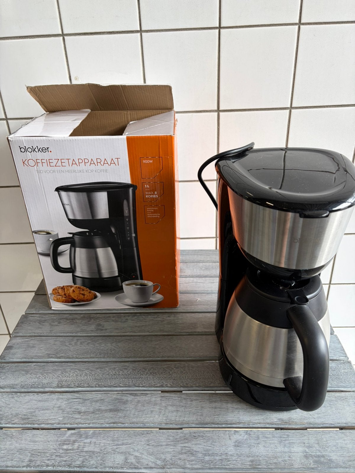 Blokker koffiezetapparaat met thermoskan – 1 liter, Witgoed en Apparatuur, Koffiezetapparaten, 10 kopjes of meer, Ophalen of Verzenden