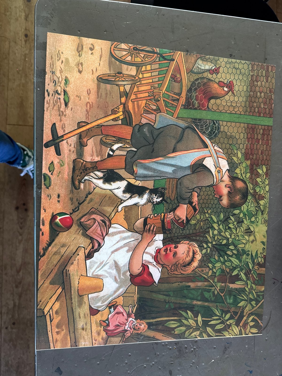Schildersdoek  ot en sien: Spelende kinderen op de boerderij, Ophalen of Verzenden, Overige thema's