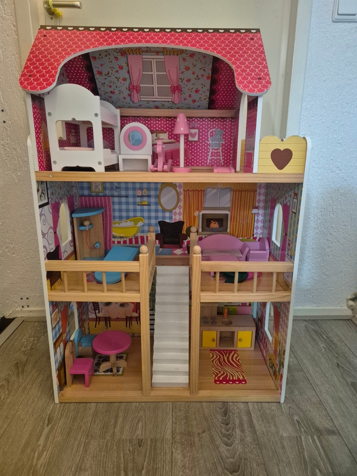 Bandits & Angels Houten Poppenhuis Roze House of Angels, Ophalen, Zo goed als nieuw, Poppenhuis