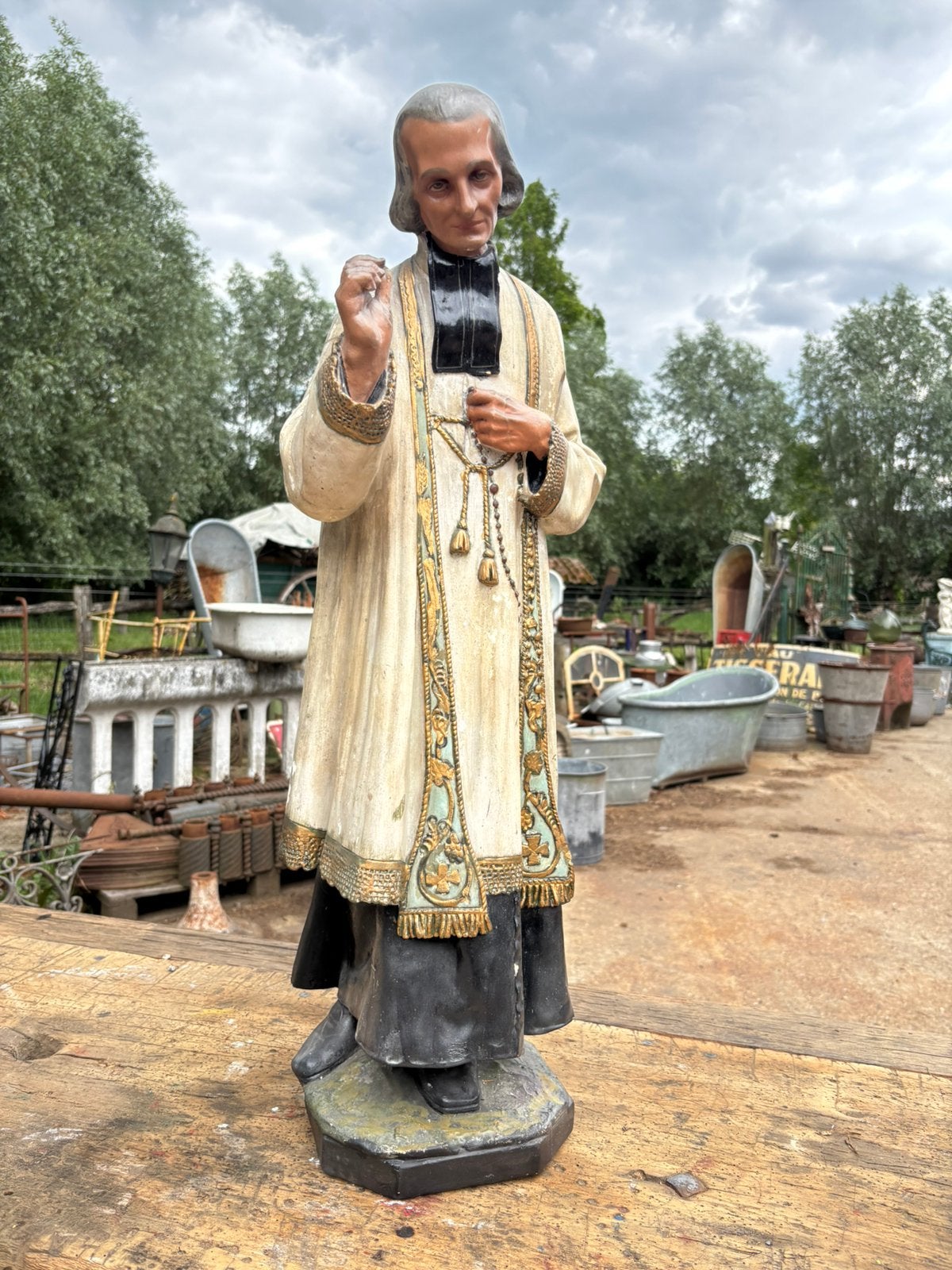 Antiek gips beeld van sint Johannes Vianney Franse priester, Antiek en Kunst, Ophalen of Verzenden