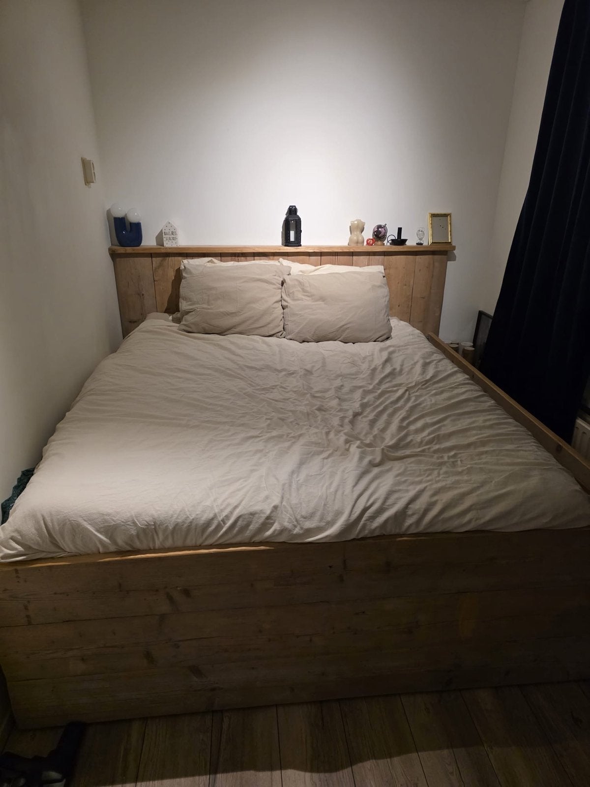 Steigerhouten tweepersoonsbed met lattenbodems, Ophalen, Steigerhout, Tweepersoons, 200 cm