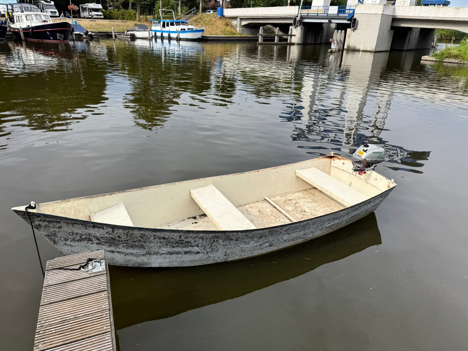 Aluminium boot met honda 2pk 4-takt buitenboordmotor, Watersport en Boten, Vis- en Consoleboten, Ophalen, Gebruikt, Tot 10 pk