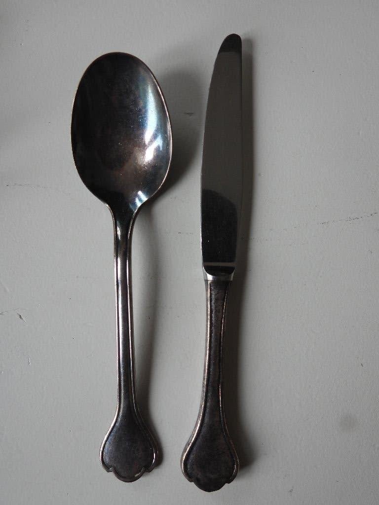 Verzilverde lepel en mes robbe &amp; berking gemerkt 150, Antiek en Kunst, Ophalen of Verzenden